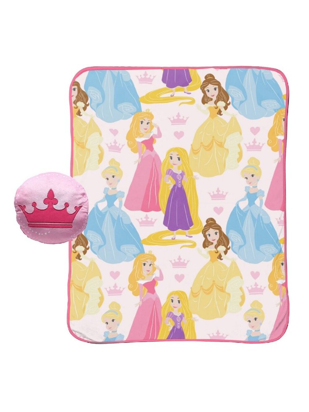 brand new set of Disney Princesses Toddler Blanket + Crown Pillow - PINK + WHITE